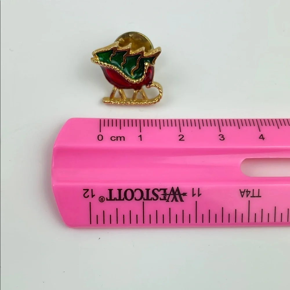 Vintage Enamel Mini Christmas Tree in a Sleigh Pin
